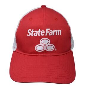 State Farm Strapback Trucker Hat Red One Size Adjustable Mesh Back Vitronic